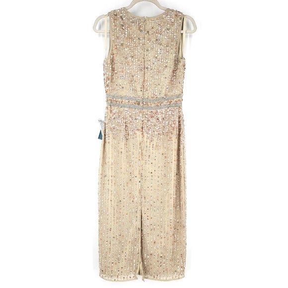 Mac Duggal 10509 Beaded Sequin Banded Sheath Midi Dress Nude Size 4 worn 1 time - Picture 8 of 11